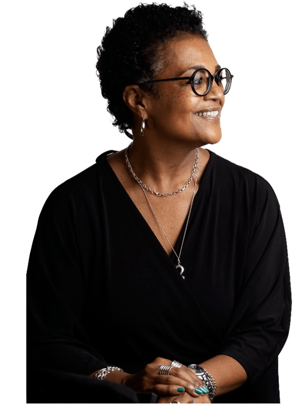 A photo of a woman on a white background